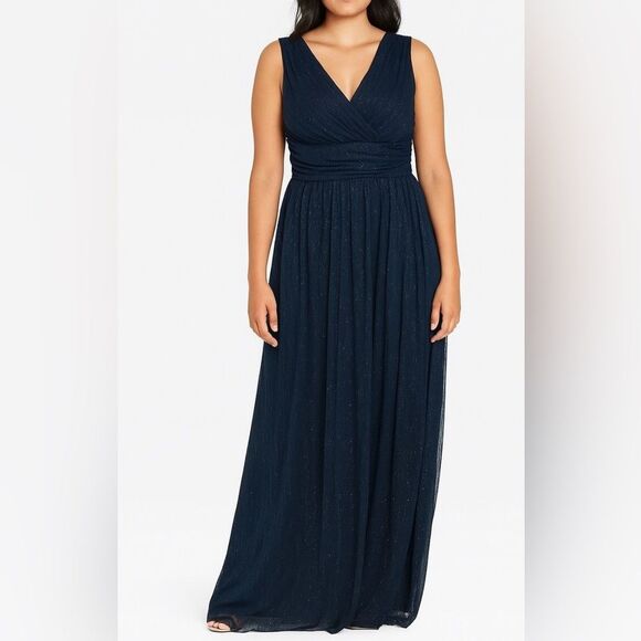 Alexa B Nites Shimmer Metallic Navy Maxi Dress Gown Formal Sleeveless NEW Size 8 - Picture 1 of 10